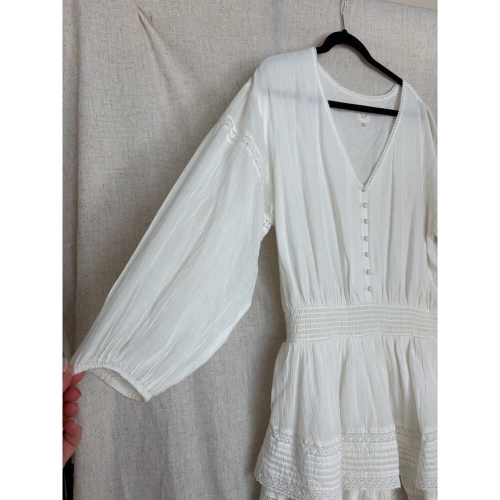 Aerie White Rock n Ruffle Mini Dress Tiered Lace Embroidered Long Sleeve Size L - Picture 4 of 8